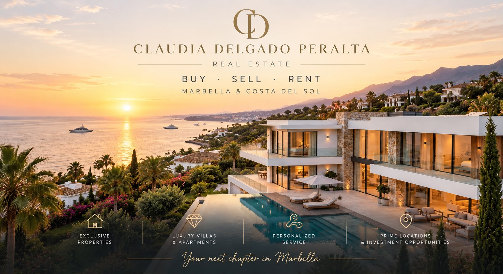 Marbella Property Real Estate · Claudia Delgado. A new story begins at home.